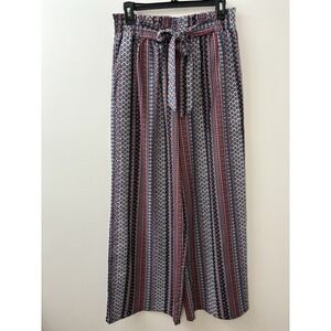 Freeoak Patterned Palazzo Pant Women's Large Boho Tie Front Thick Elastic Waist
